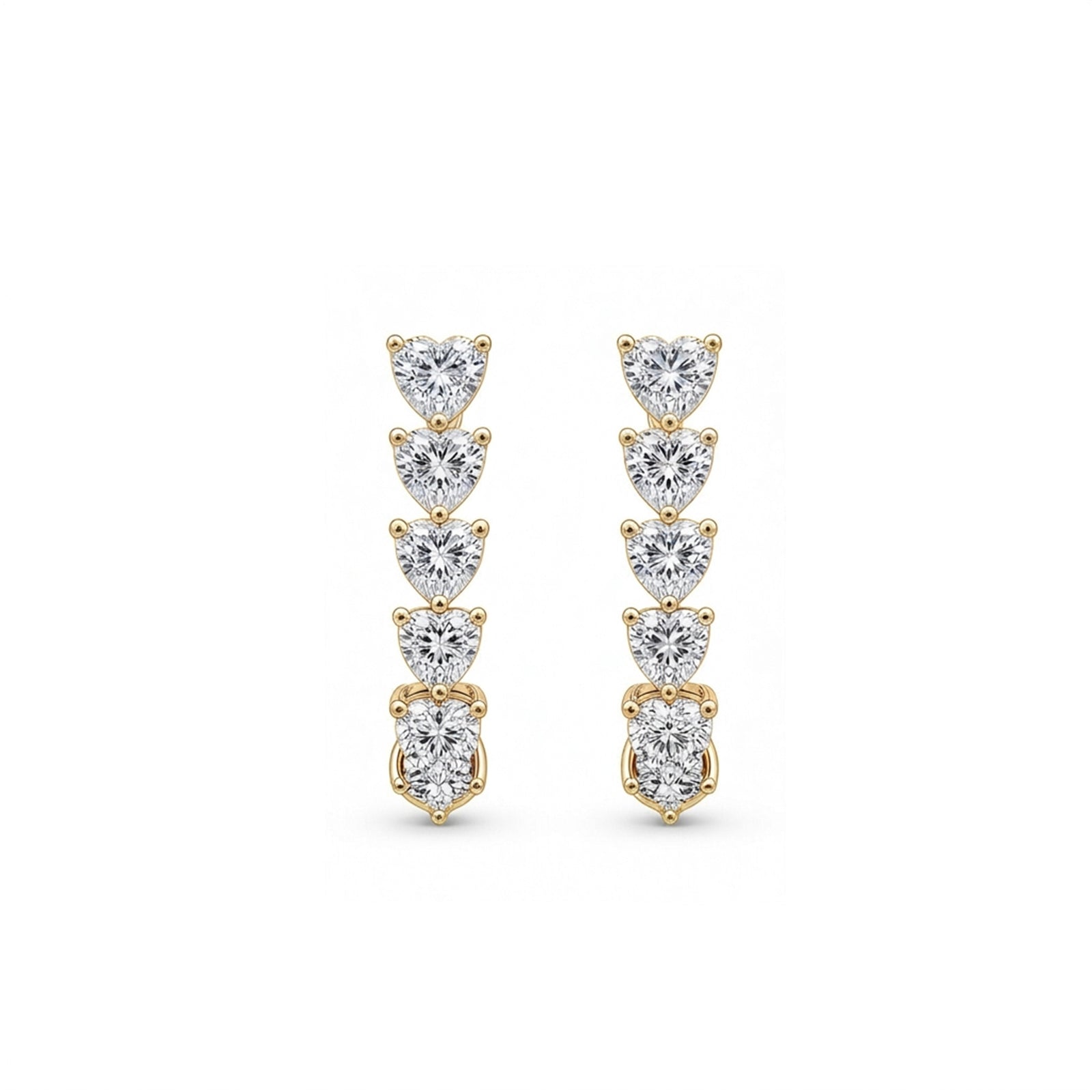 14K Gold Asymmetric 5-Heart Drop & Pav¨¦ Huggie Lab-Grown Diamond Earrings