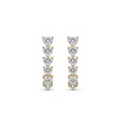 14K Gold Asymmetric 5-Heart Drop & Pave Huggie Lab-Grown Diamond Earrings