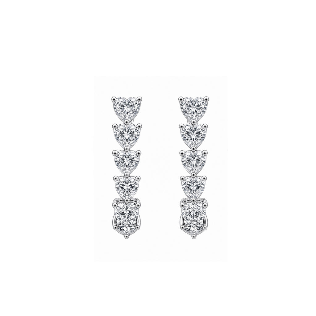 14K Gold Asymmetric 5-Heart Drop & Pav¨¦ Huggie Lab-Grown Diamond Earrings