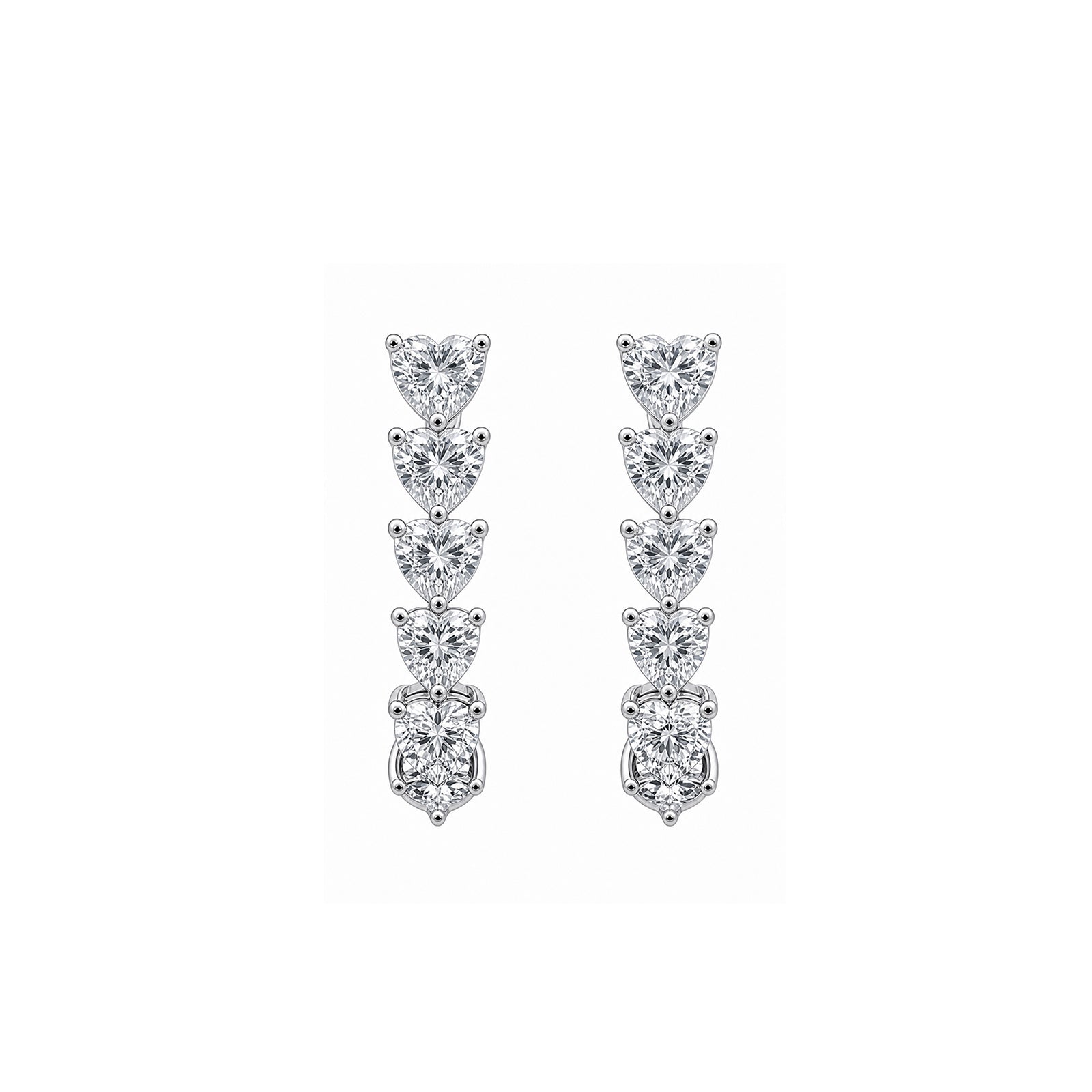 14K Gold Asymmetric 5-Heart Drop & Pav¨¦ Huggie Lab-Grown Diamond Earrings