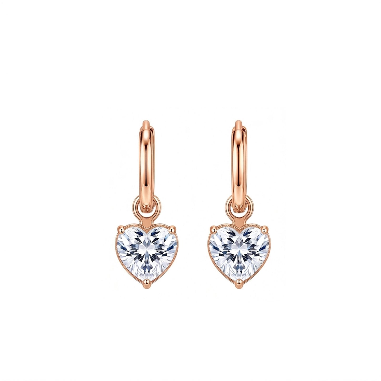 14K Gold Heart-Shaped Lab-Grown Diamond Huggie Drop Earrings