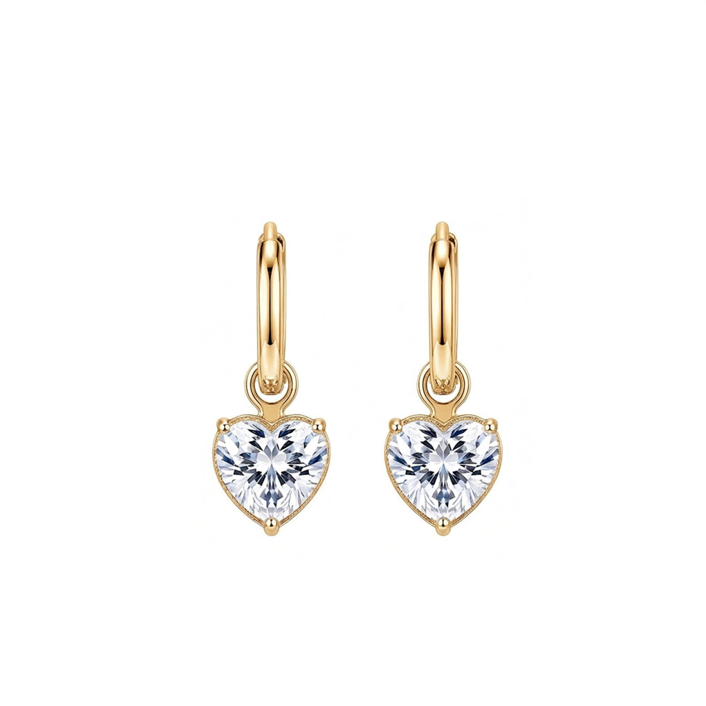14K Gold Heart-Shaped Lab-Grown Diamond Huggie Drop Earrings