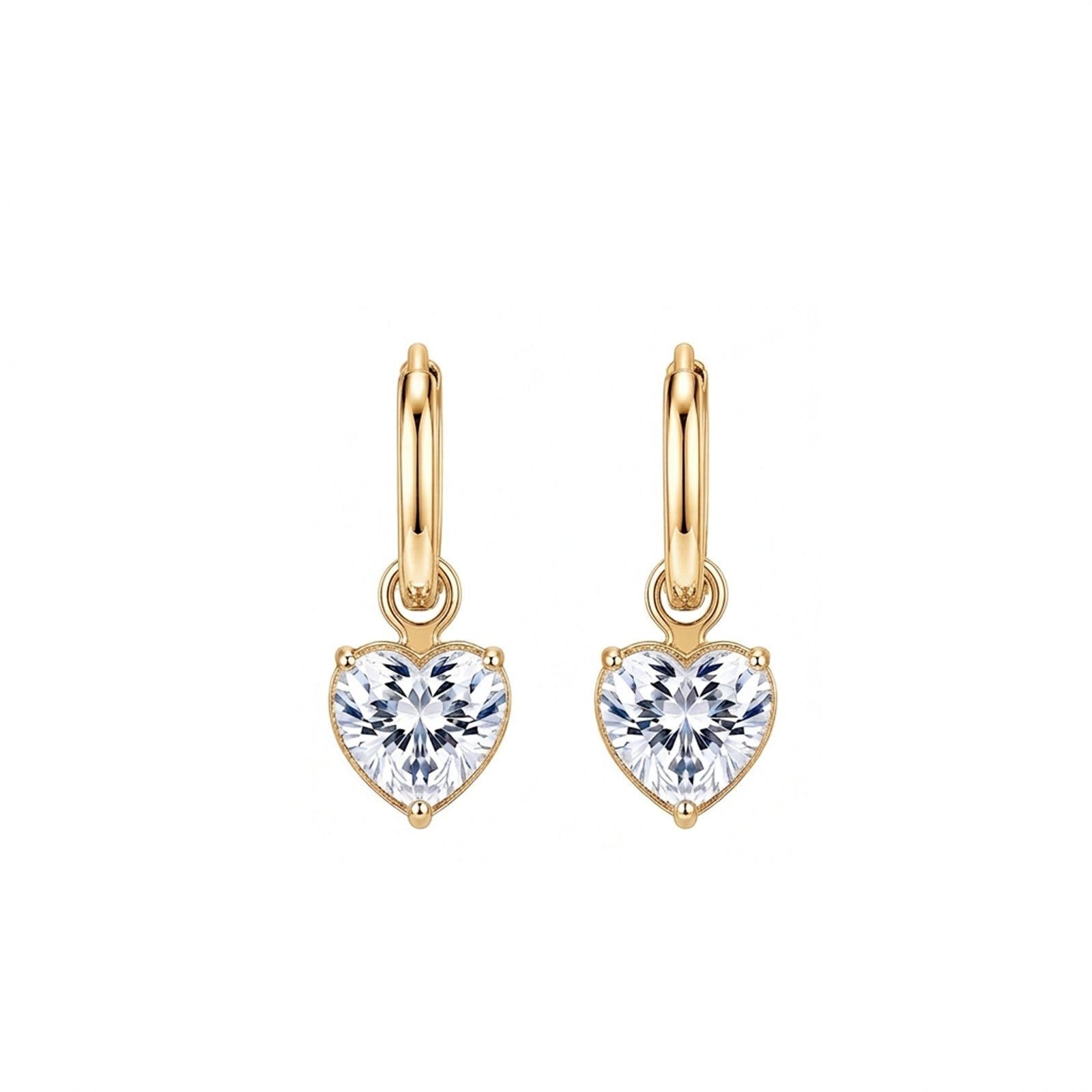 14K Gold Heart-Shaped Lab-Grown Diamond Huggie Drop Earrings
