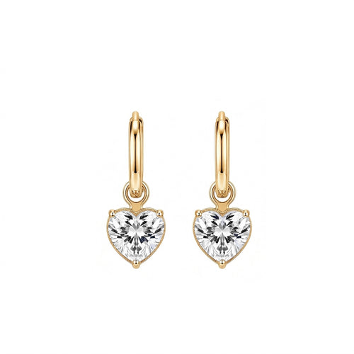 14K Gold Heart-Shaped Lab-Grown Diamond Huggie Drop Earrings