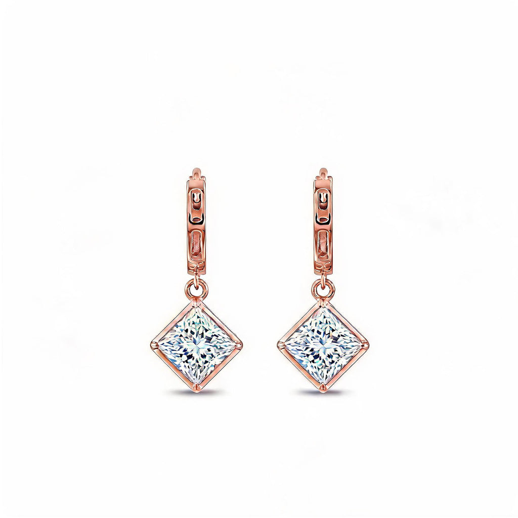 14K Gold Princess-Cut Lab-Grown Diamond Huggie Drop Earrings