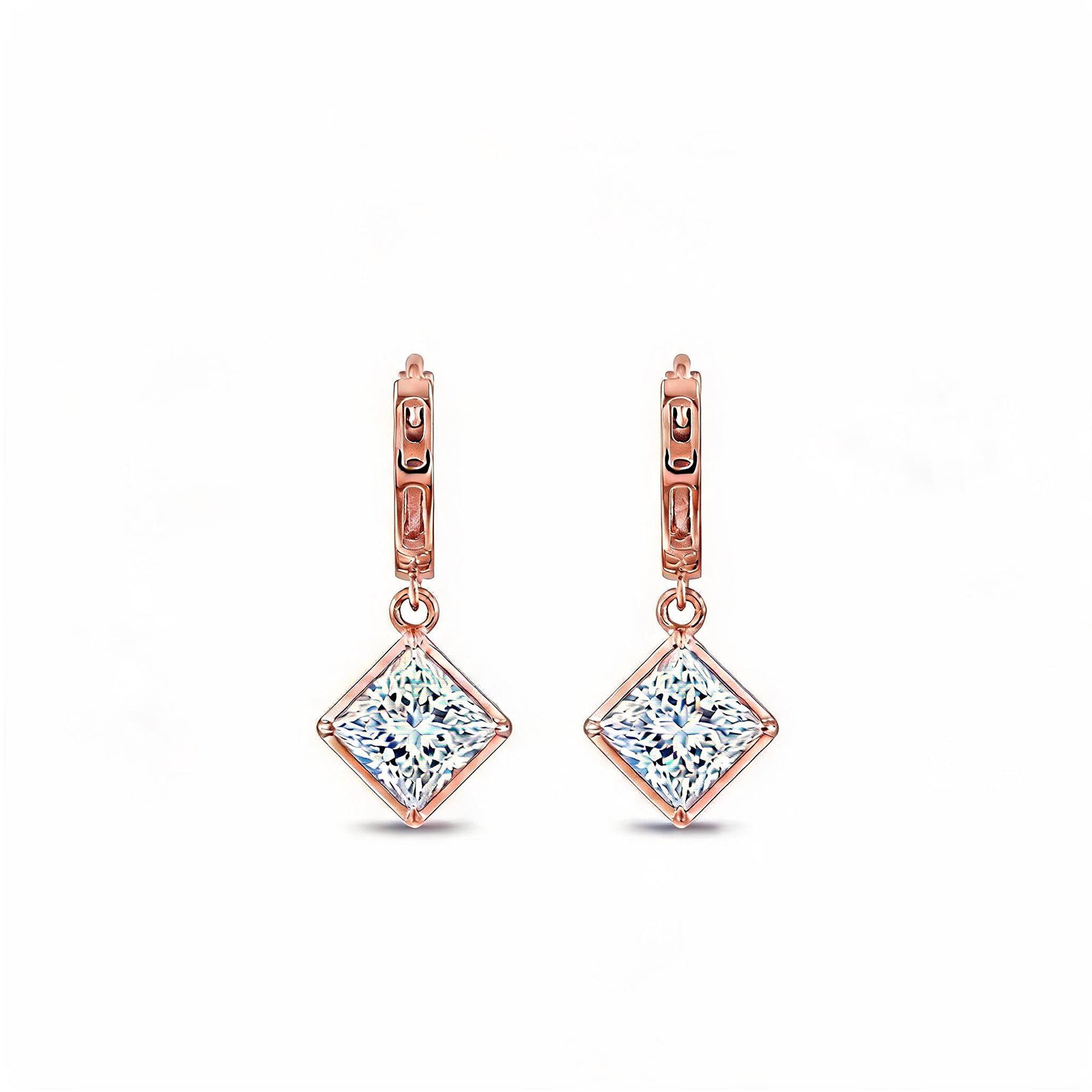 14K Gold Princess-Cut Lab-Grown Diamond Huggie Drop Earrings