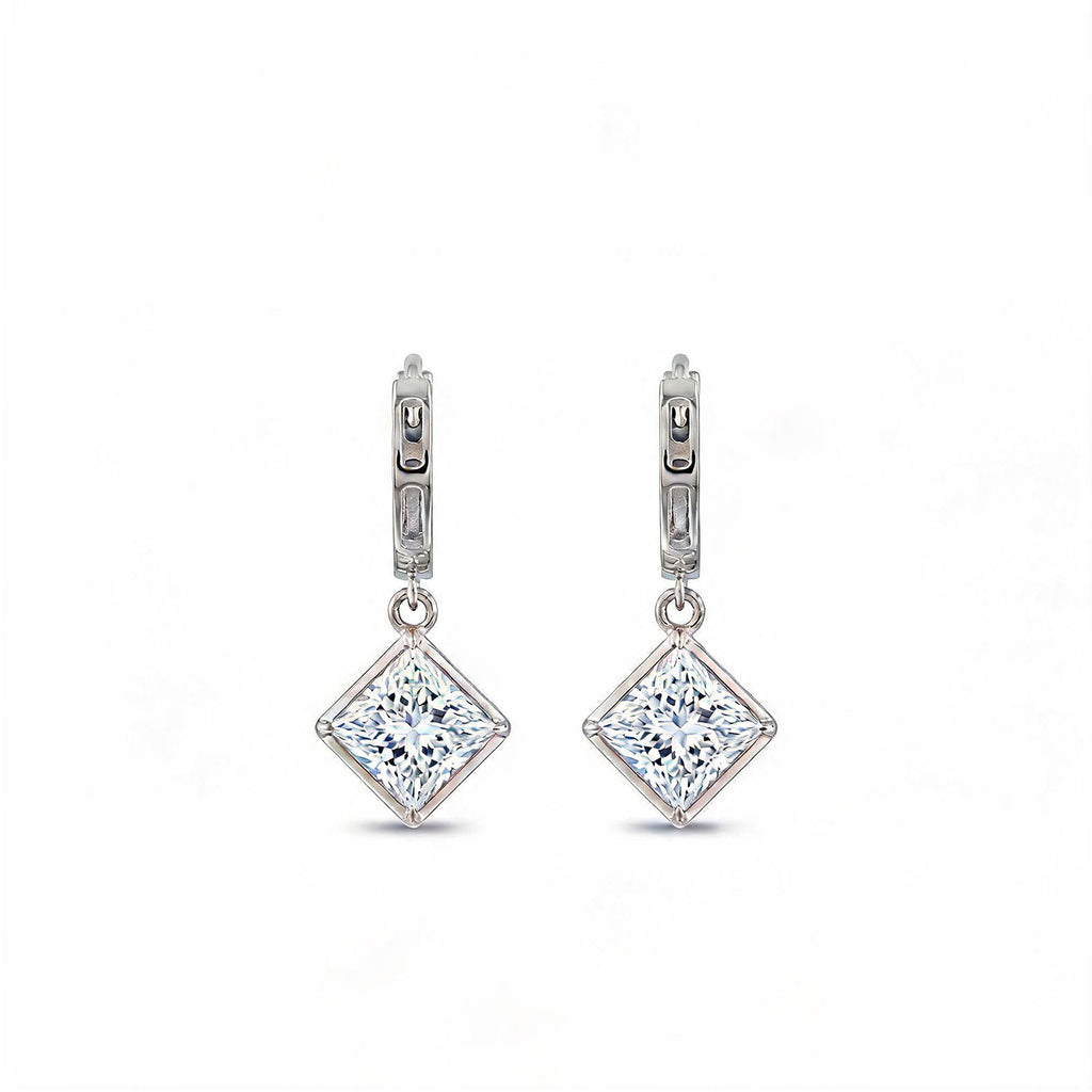 14K Gold Princess-Cut Lab-Grown Diamond Huggie Drop Earrings