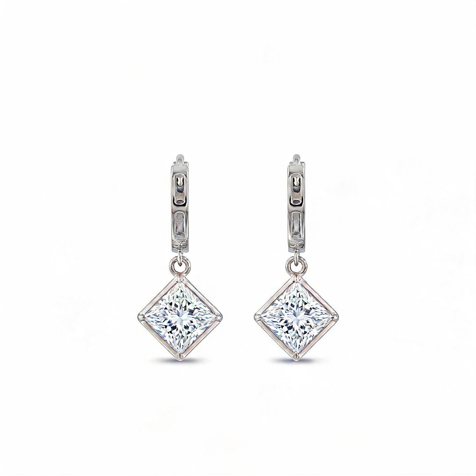 14K Gold Princess-Cut Lab-Grown Diamond Huggie Drop Earrings