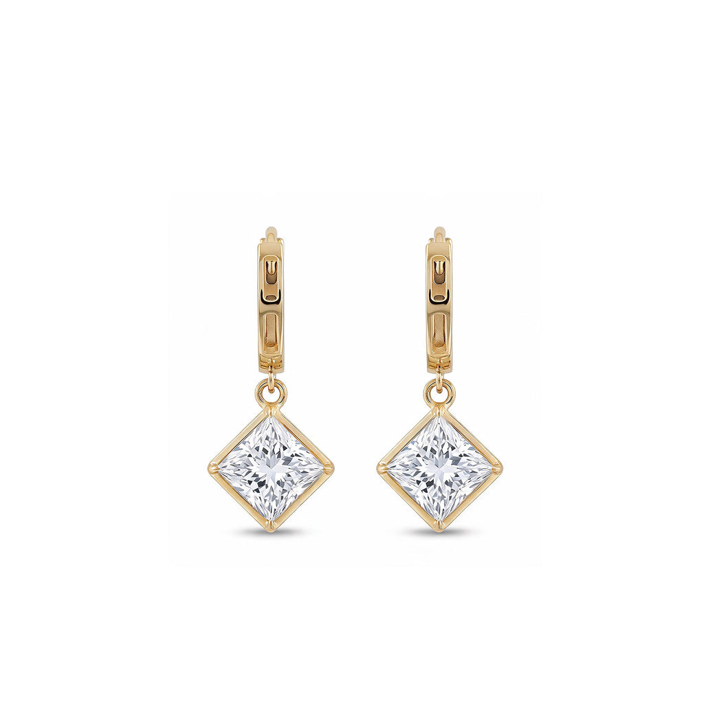 14K Gold Princess-Cut Lab-Grown Diamond Huggie Drop Earrings