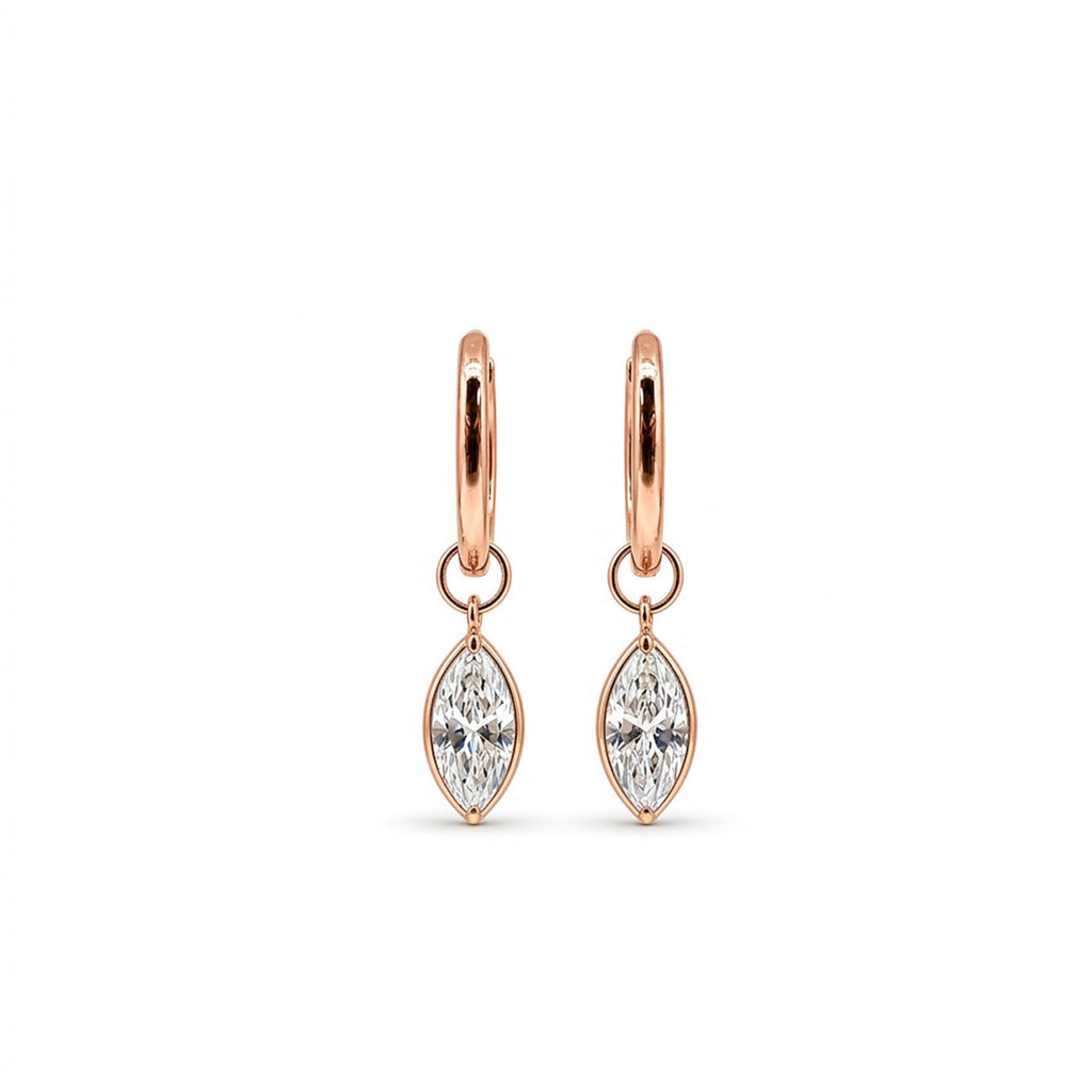 14K Gold Marquise-Cut Bezel-Set Lab-Grown Diamond Huggie Drop Earrings
