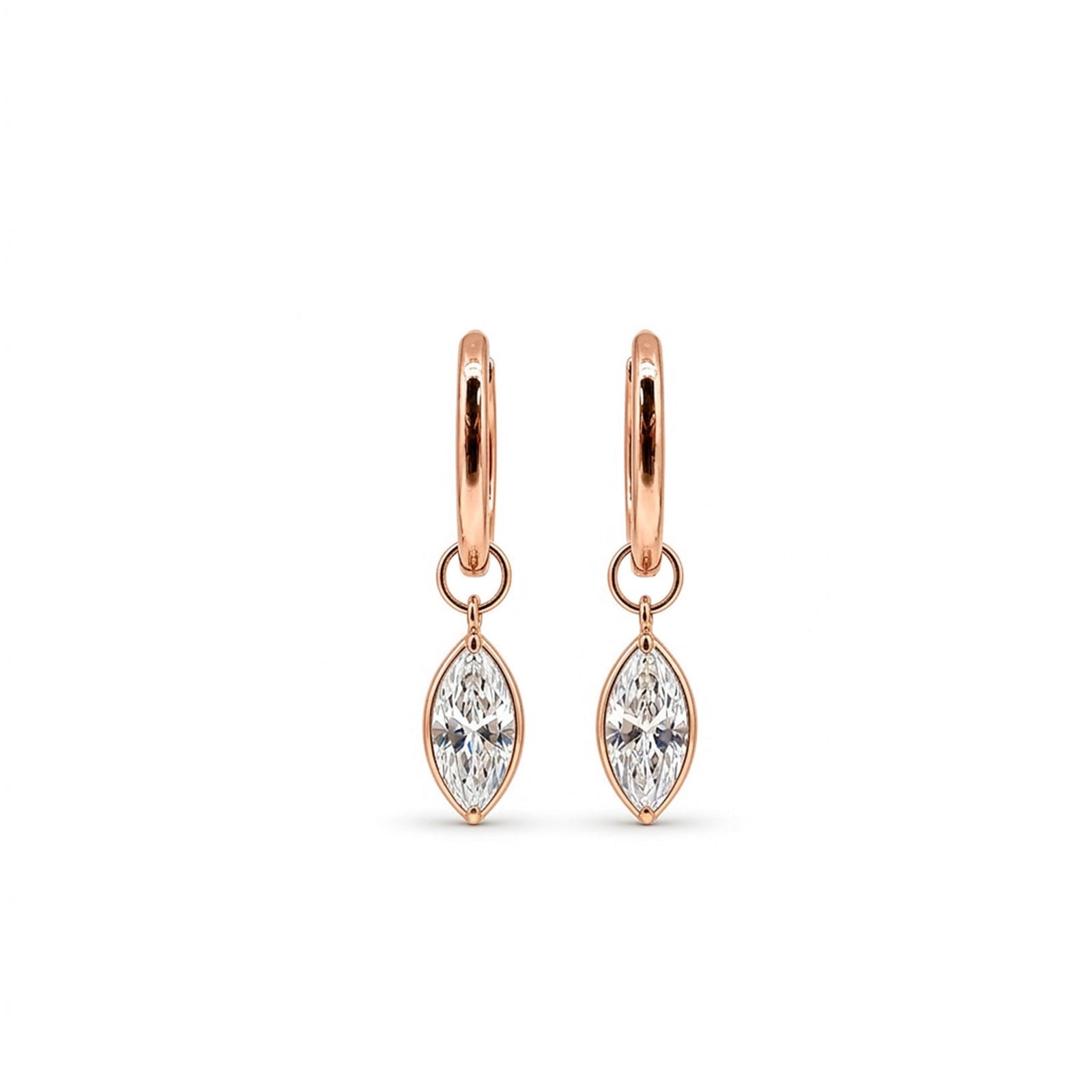 14K Gold Marquise-Cut Bezel-Set Lab-Grown Diamond Huggie Drop Earrings