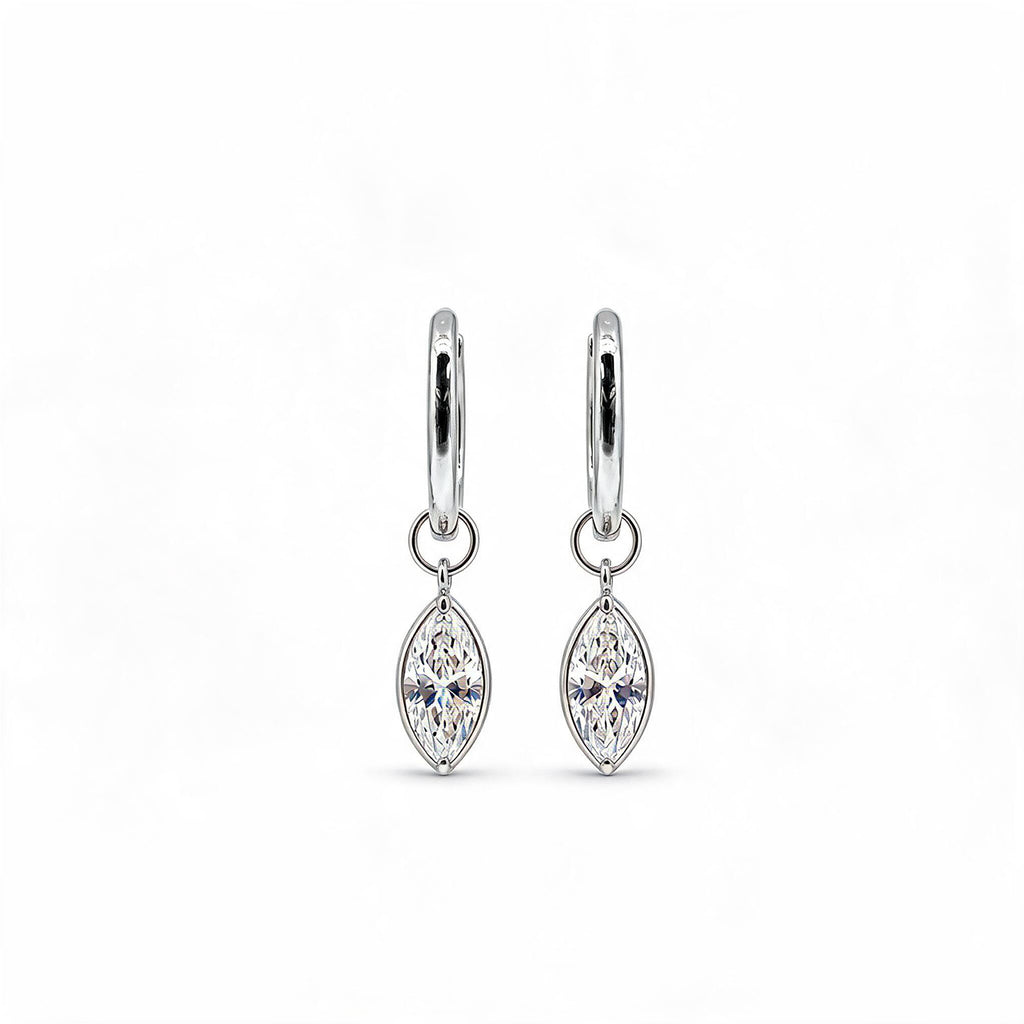 14K Gold Marquise-Cut Bezel-Set Lab-Grown Diamond Huggie Drop Earrings