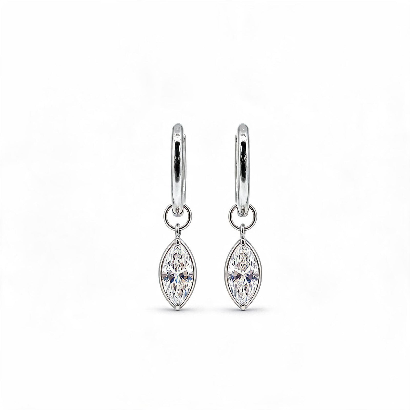 14K Gold Marquise-Cut Bezel-Set Lab-Grown Diamond Huggie Drop Earrings