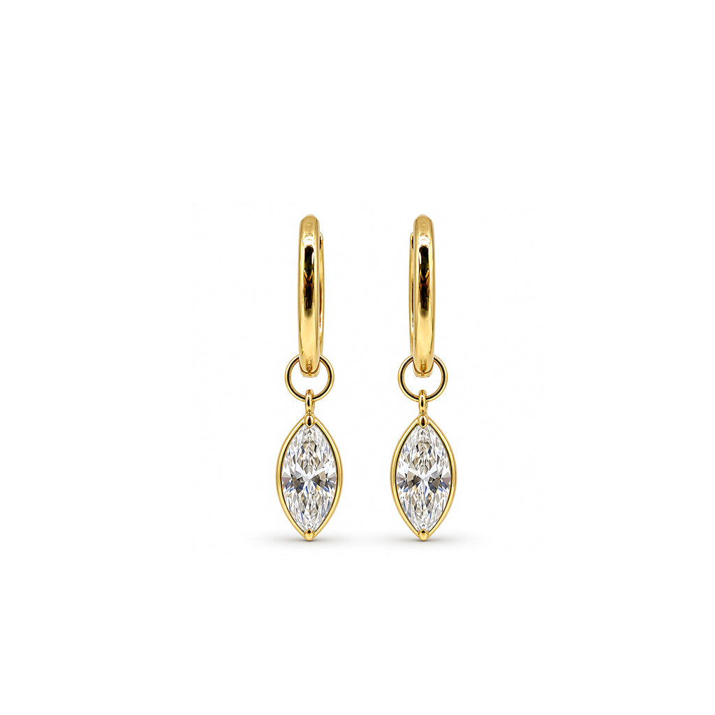 14K Gold Marquise-Cut Bezel-Set Lab-Grown Diamond Huggie Drop Earrings