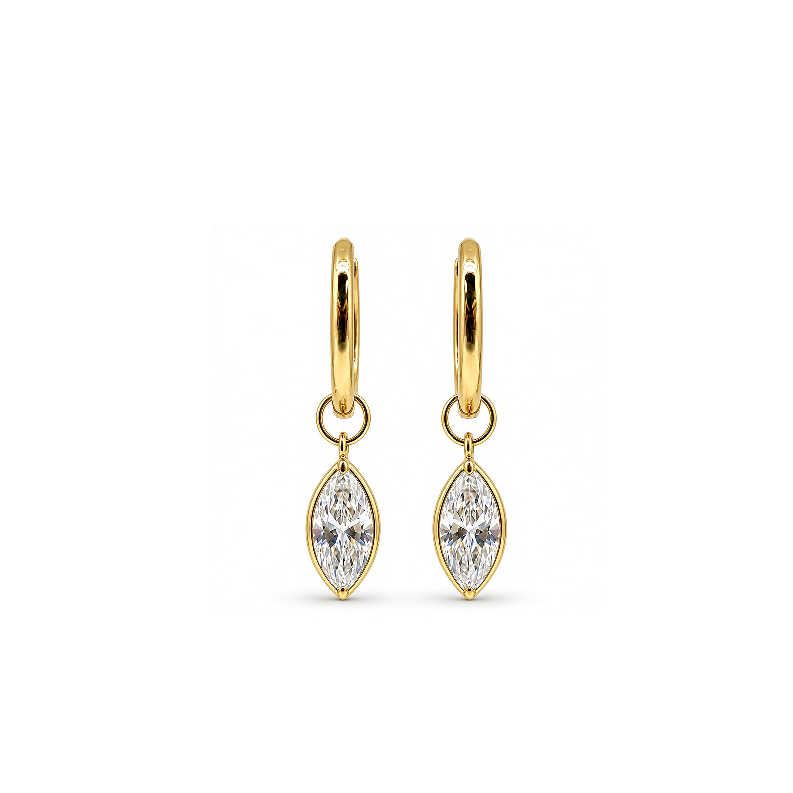 14K Gold Marquise-Cut Bezel-Set Lab-Grown Diamond Huggie Drop Earrings