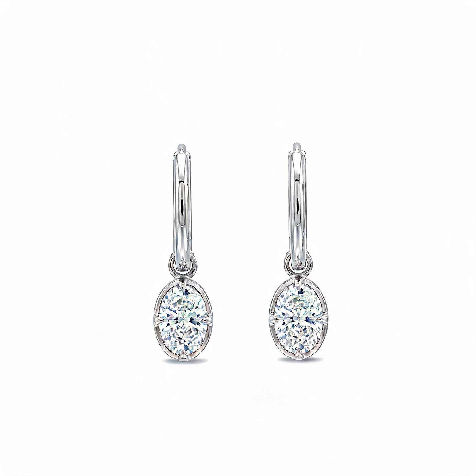 14K Gold Oval-Cut Lab-Grown Diamond Huggie Drop Earrings