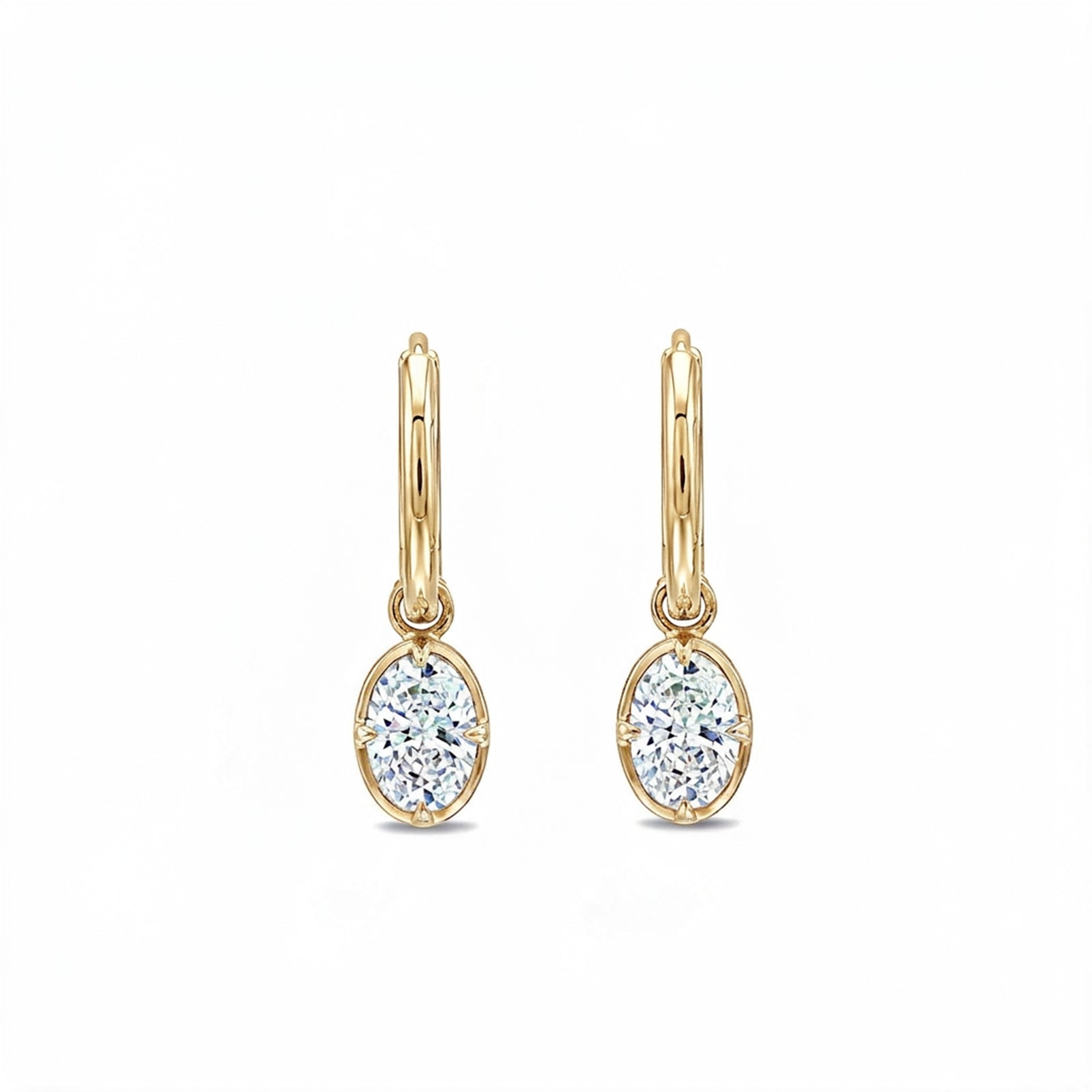 14K Gold Oval-Cut Lab-Grown Diamond Huggie Drop Earrings