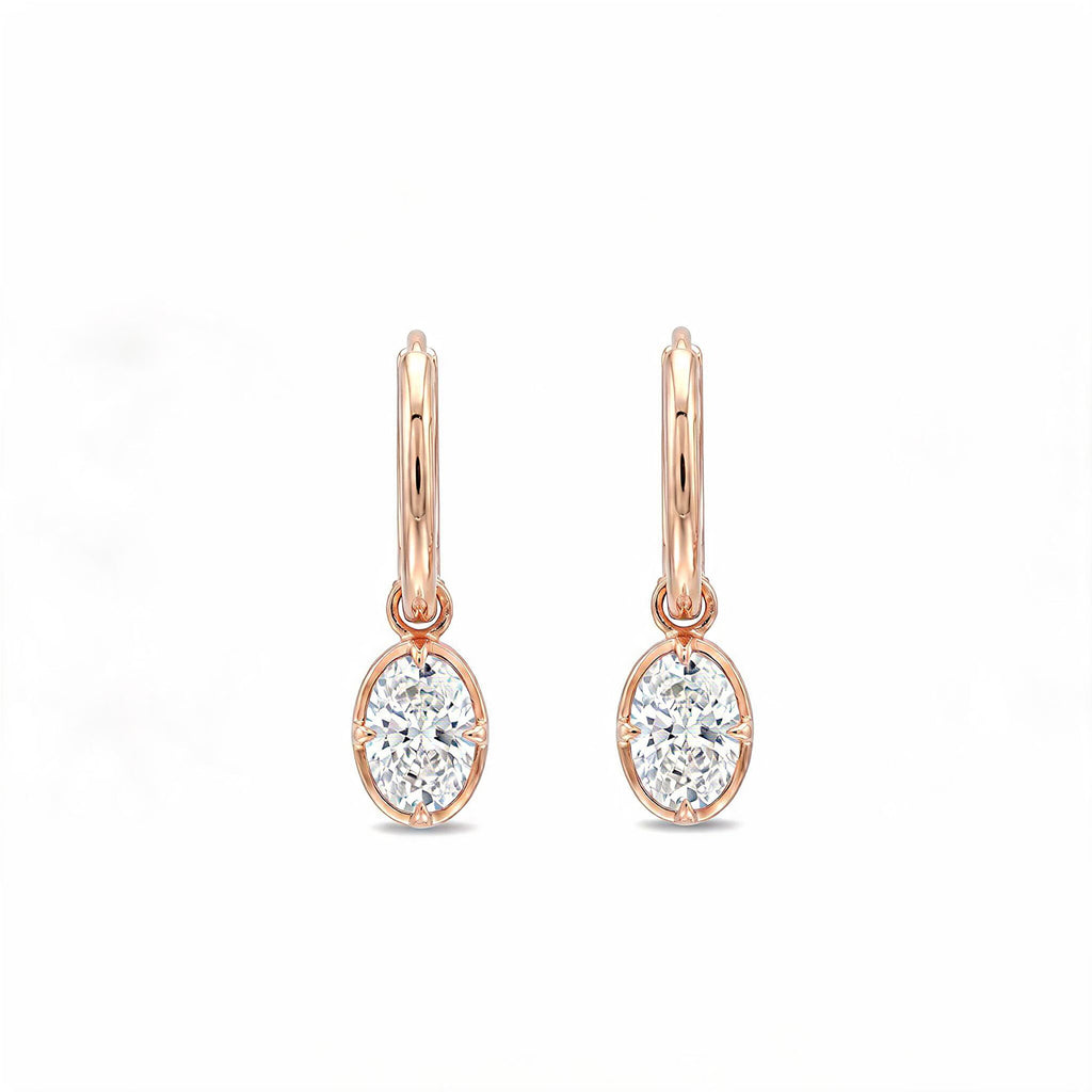 14K Gold Oval-Cut Lab-Grown Diamond Huggie Drop Earrings
