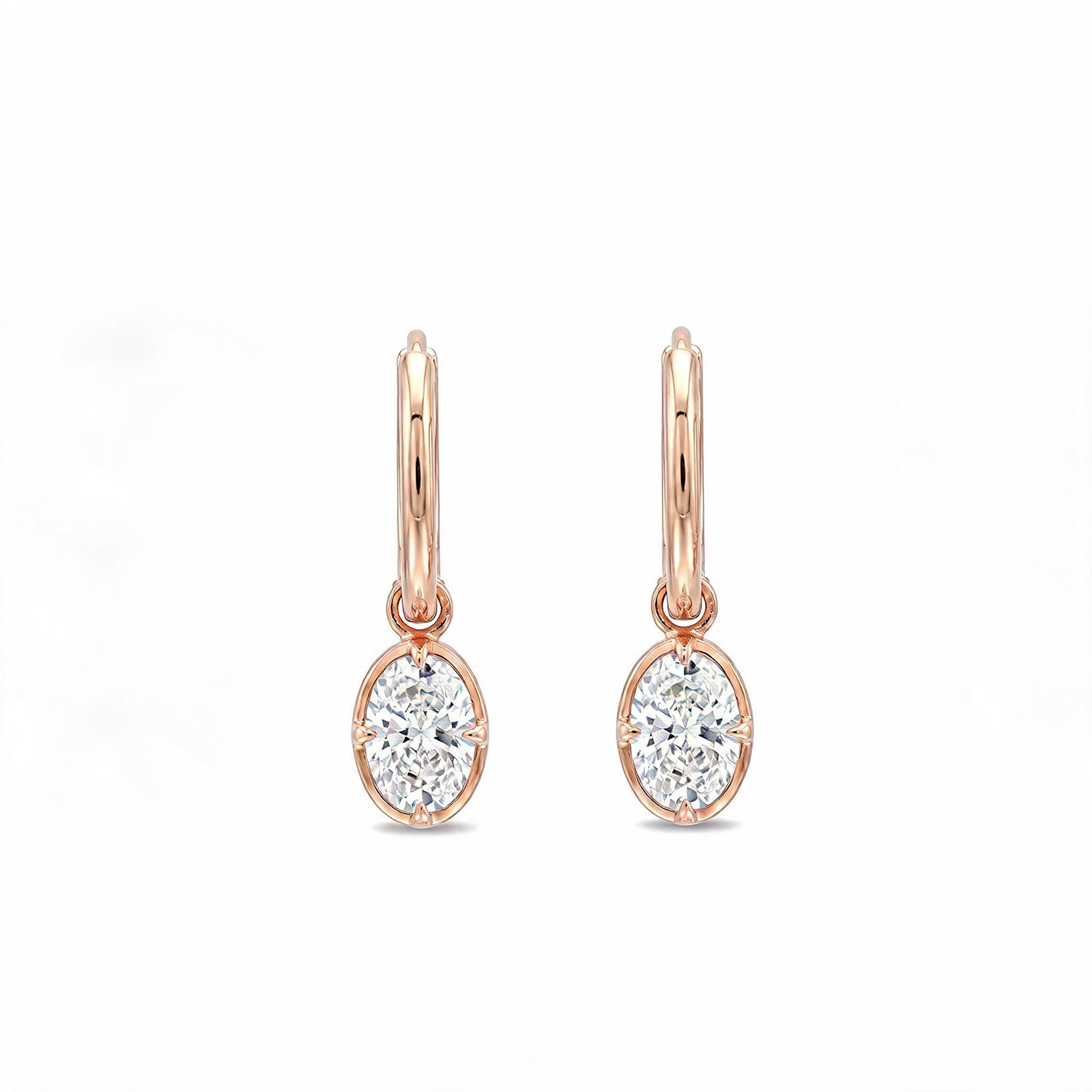 14K Gold Oval-Cut Lab-Grown Diamond Huggie Drop Earrings