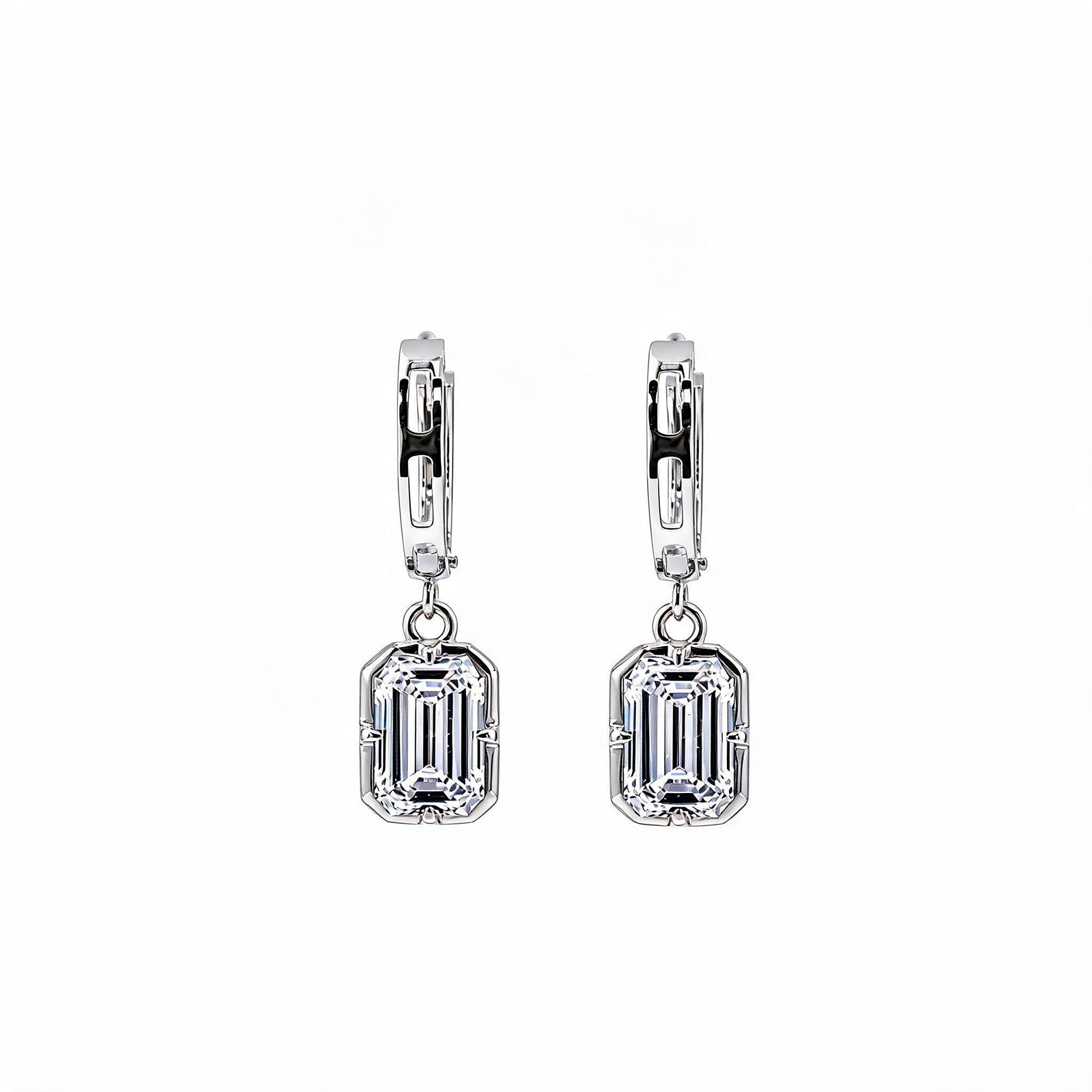 14K Gold Emerald-Cut Lab-Grown Diamond Open-Link Huggie Drop Earrings