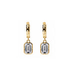 14K Gold Emerald-Cut Lab-Grown Diamond Open-Link Huggie Drop Earrings