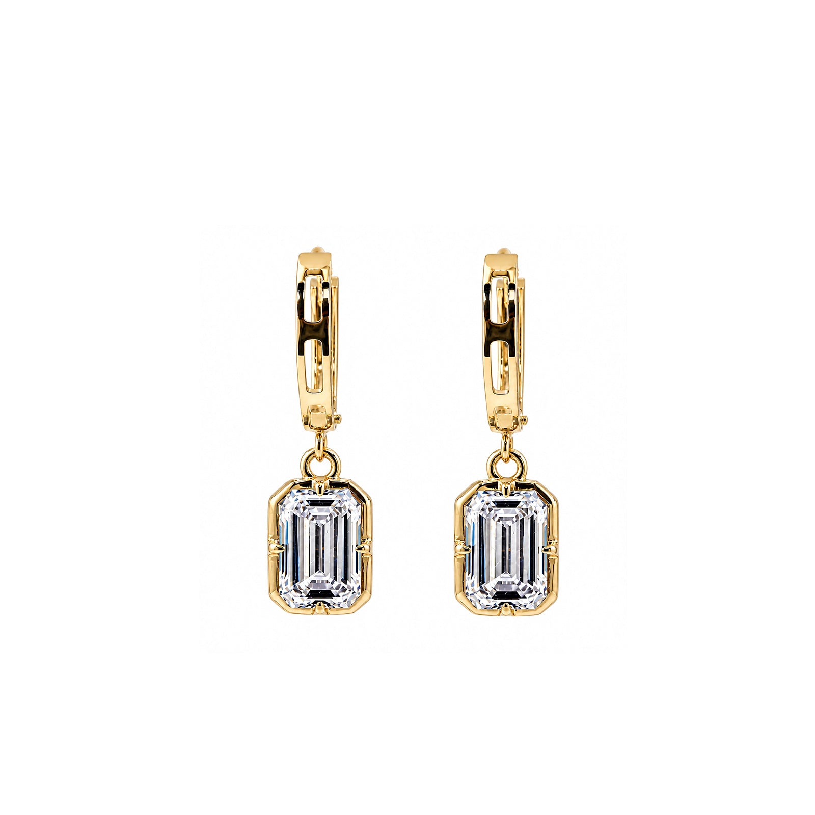 14K Gold Emerald-Cut Lab-Grown Diamond Open-Link Huggie Drop Earrings