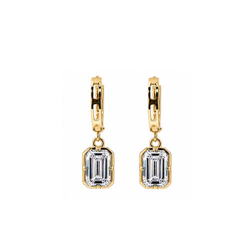 14K Gold Emerald-Cut Lab-Grown Diamond Open-Link Huggie Drop Earrings