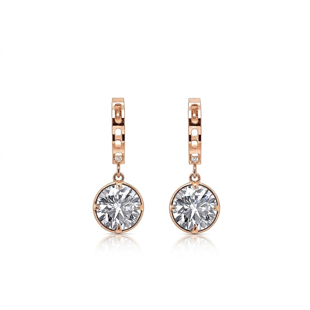 14K Gold Round Brilliant-Cut Lab-Grown Diamond Diamond-Cut Huggie Drop Earrings