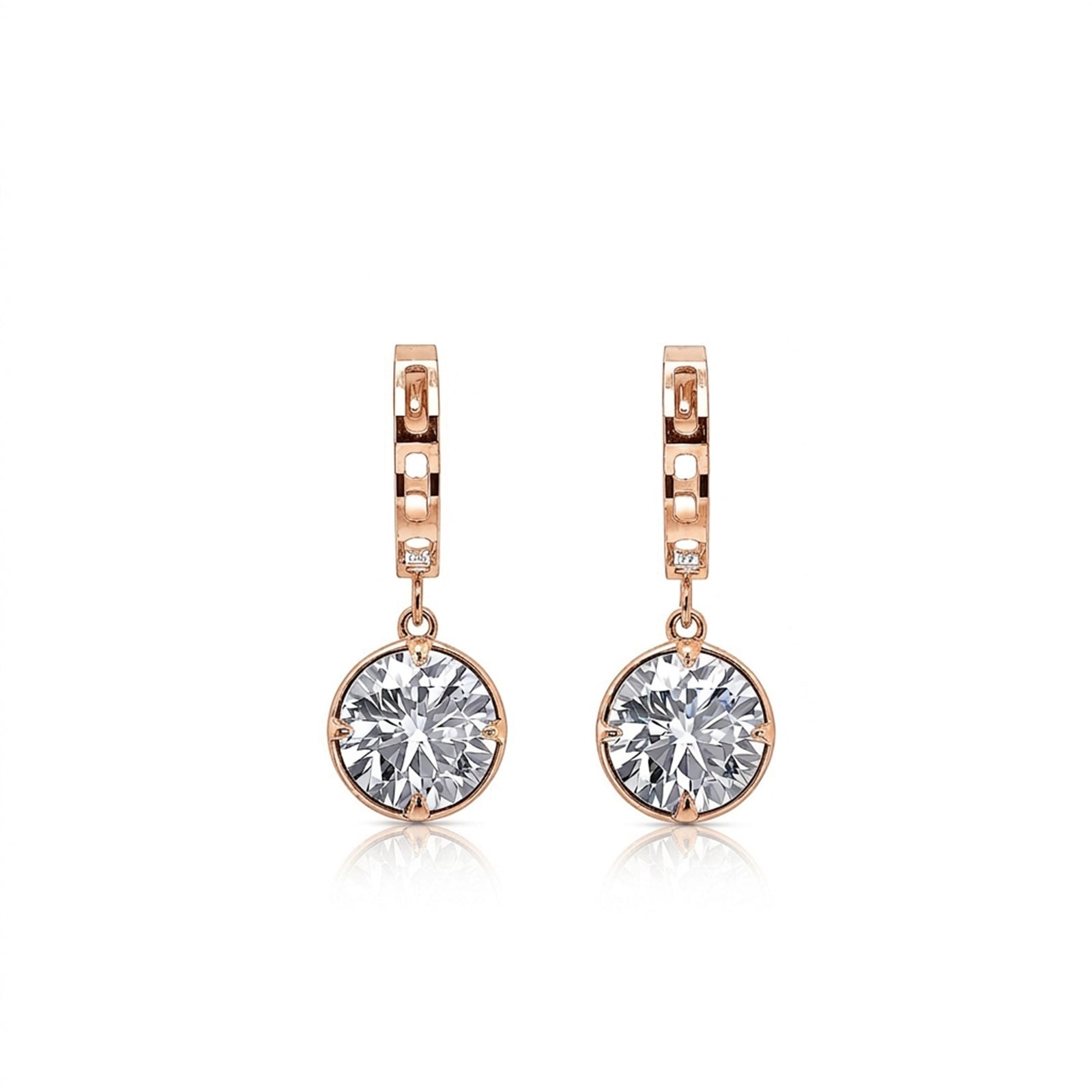 14K Gold Round Brilliant-Cut Lab-Grown Diamond Diamond-Cut Huggie Drop Earrings