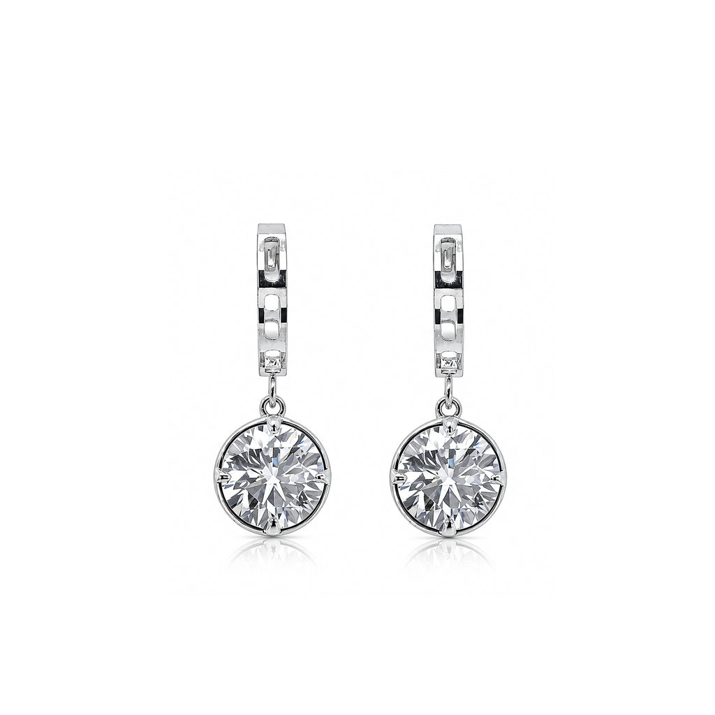 14K Gold Round Brilliant-Cut Lab-Grown Diamond Diamond-Cut Huggie Drop Earrings