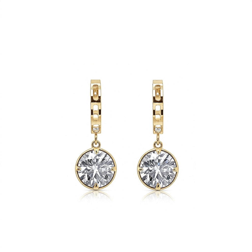 14K Gold Round Brilliant-Cut Lab-Grown Diamond Diamond-Cut Huggie Drop Earrings