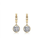 14K Gold Round Brilliant-Cut Lab-Grown Diamond Diamond-Cut Huggie Drop Earrings
