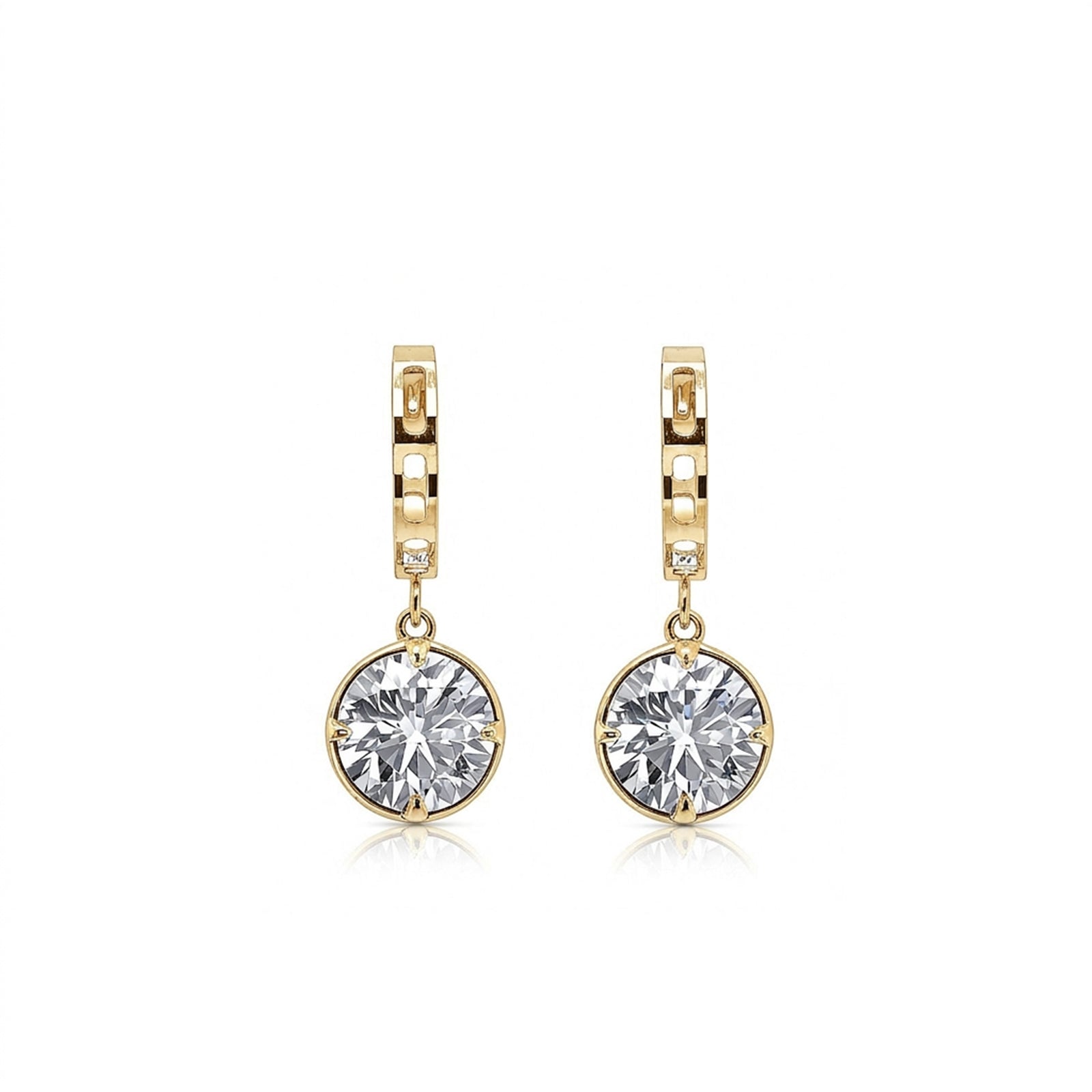 14K Gold Round Brilliant-Cut Lab-Grown Diamond Diamond-Cut Huggie Drop Earrings