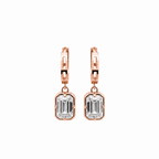 14K Gold Rectangle Emerald Cut Dangle Hoops