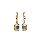 14K Gold Rectangle Emerald Cut Dangle Hoops