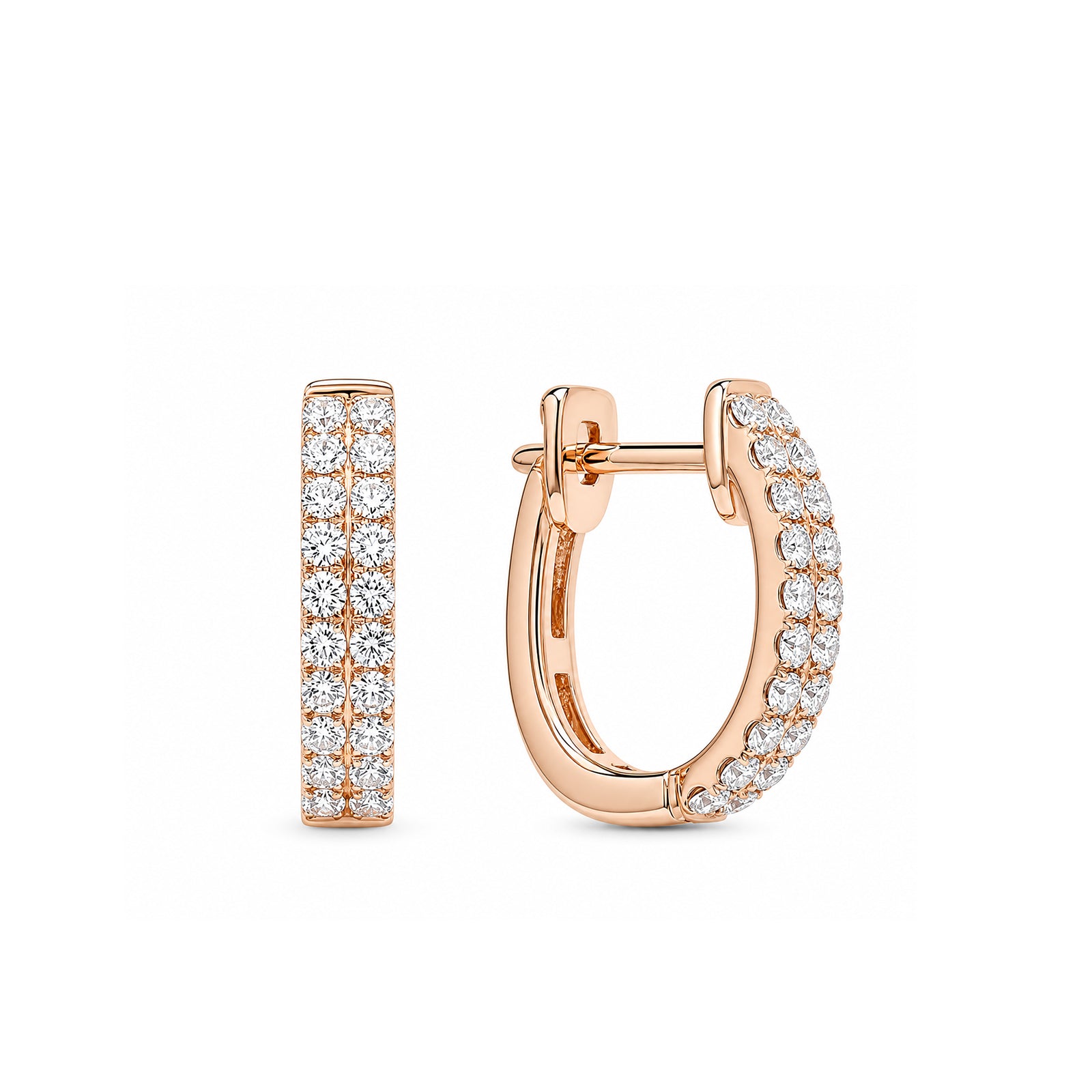 14K Gold Double-Row Pave Lab-Grown Diamond Classic Huggie Hoop Earrings