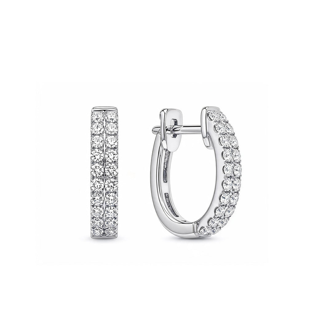 14K Gold Double-Row Pave Lab-Grown Diamond Classic Huggie Hoop Earrings