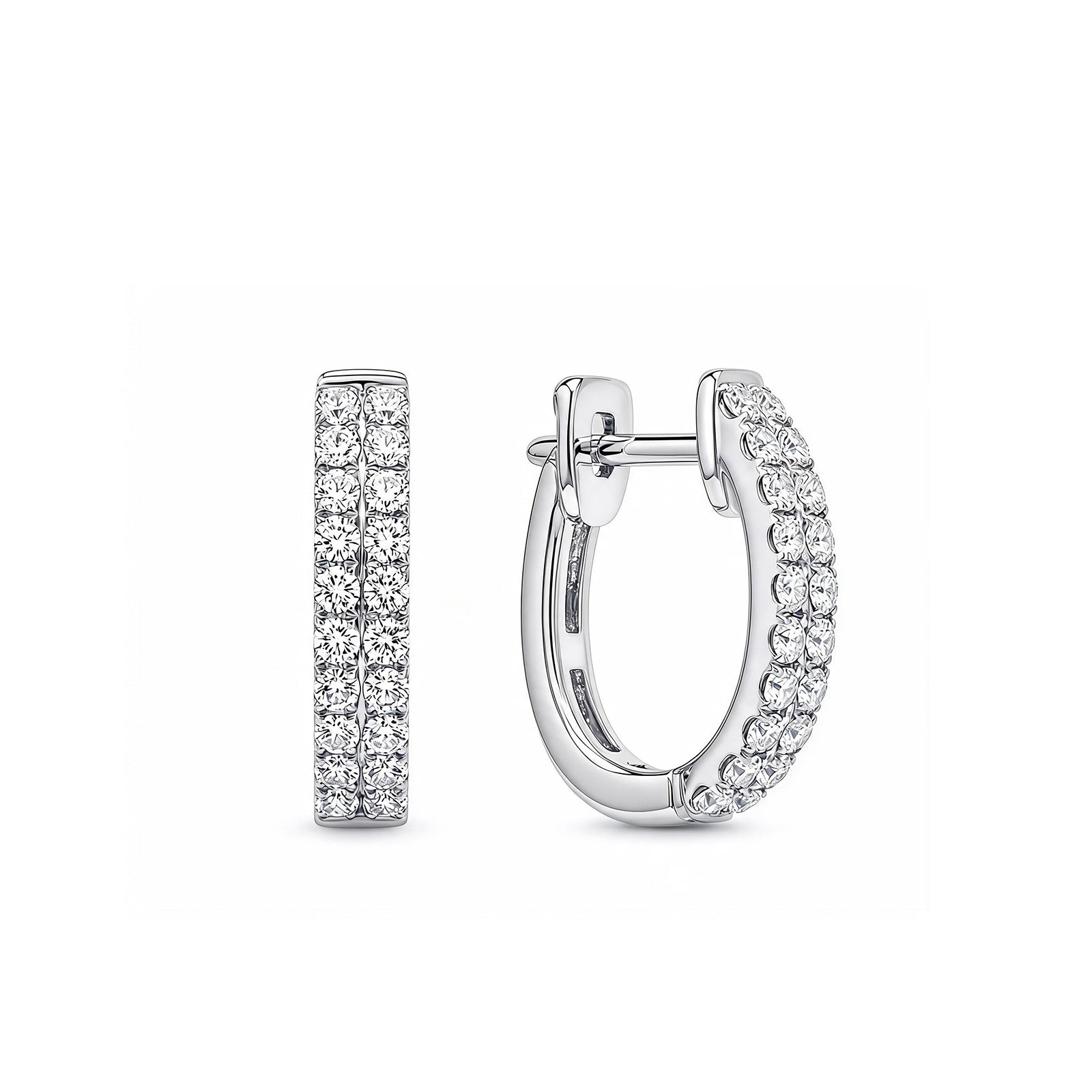 14K Gold Double-Row Pave Lab-Grown Diamond Classic Huggie Hoop Earrings