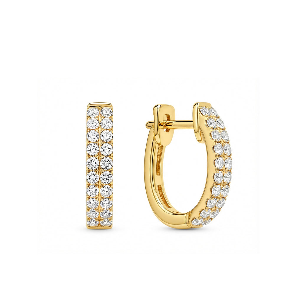 14K Gold Double-Row Pave Lab-Grown Diamond Classic Huggie Hoop Earrings