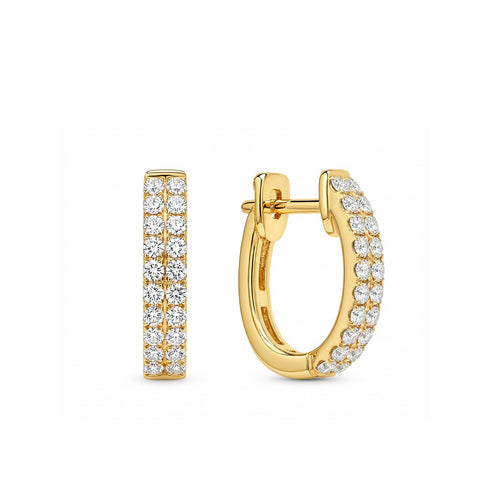14K Gold Double-Row Pave Lab-Grown Diamond Classic Huggie Hoop Earrings