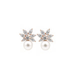 14K Gold Marquise Lab-Grown Diamond & Pearl Floral Stud Earrings