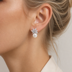 14K Gold Marquise Lab-Grown Diamond & Pearl Floral Stud Earrings