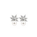 14K Gold Marquise Lab-Grown Diamond & Pearl Floral Stud Earrings