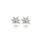 14K Gold Marquise Lab-Grown Diamond & Pearl Floral Stud Earrings