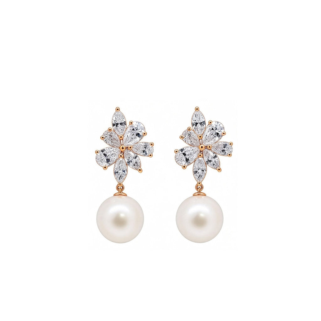 14K Gold Marquise & Pear-Cut Lab-Grown Diamond & Pearl Floral Drop Earrings