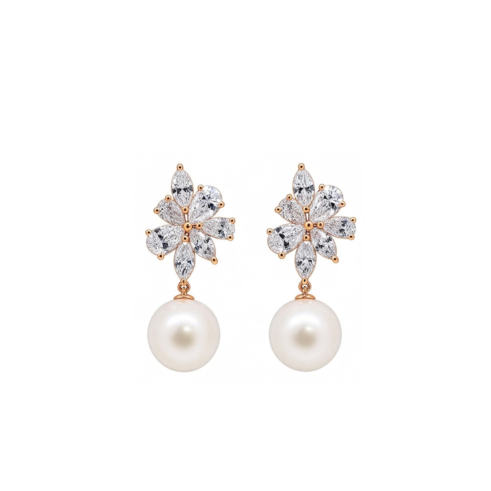 14K Gold Marquise & Pear-Cut Lab-Grown Diamond & Pearl Floral Drop Earrings