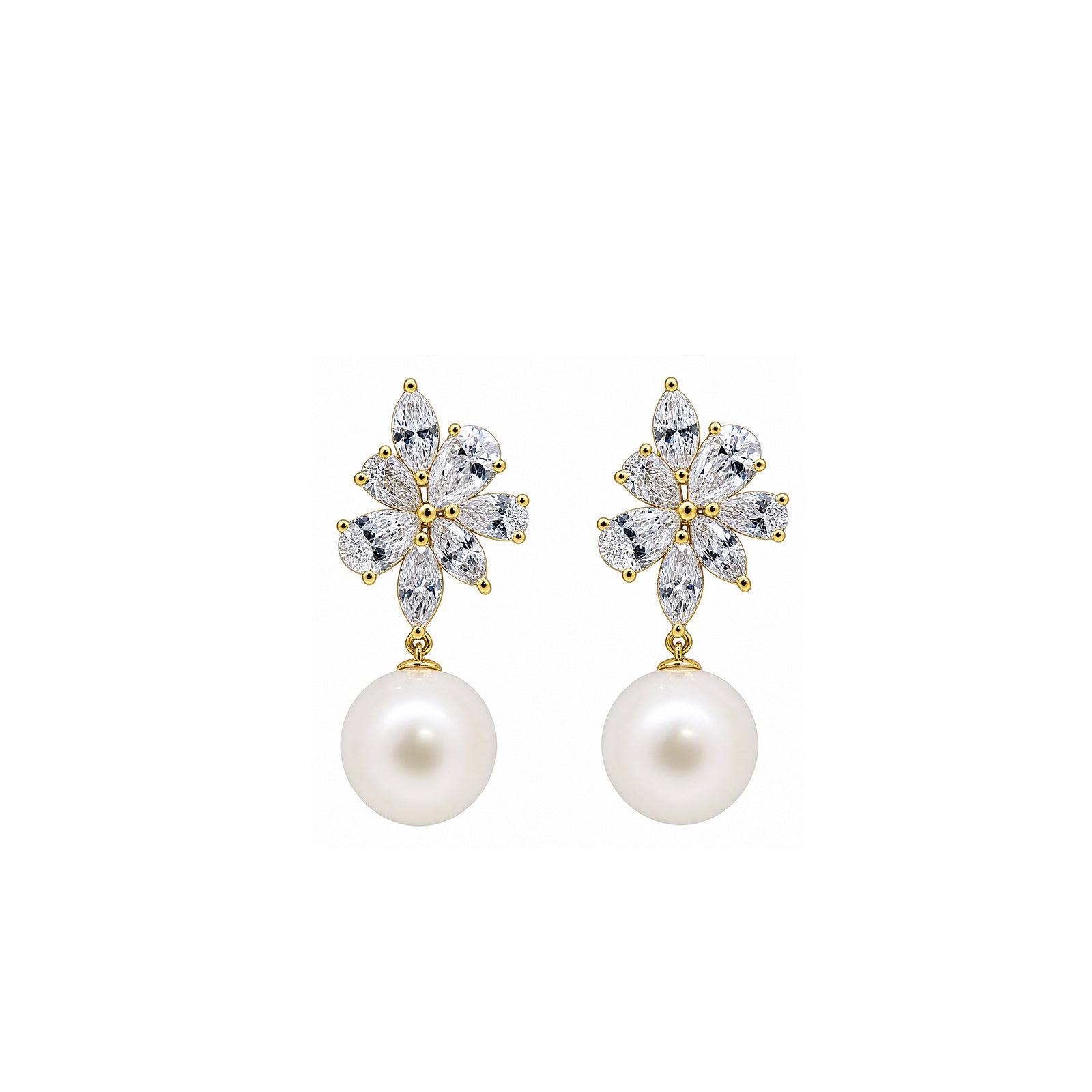 14K Gold Marquise & Pear-Cut Lab-Grown Diamond & Pearl Floral Drop Earrings