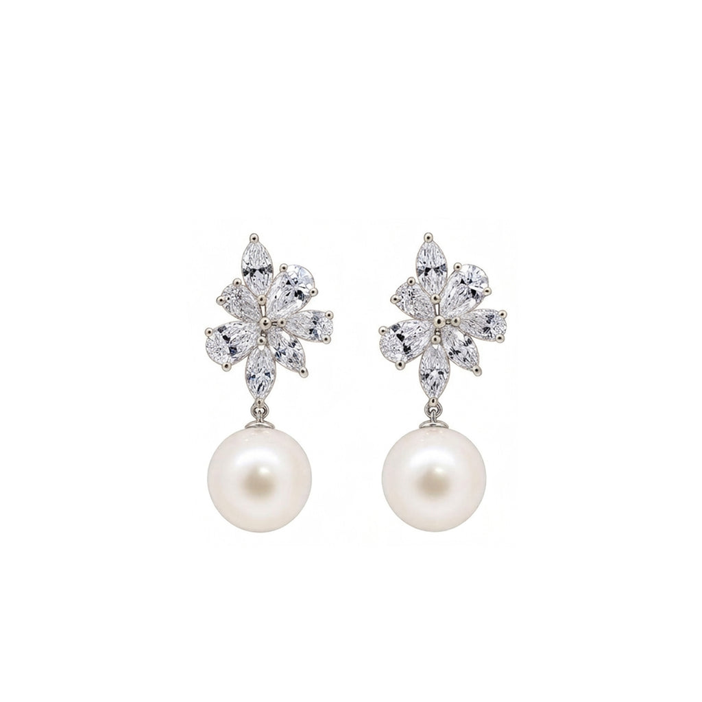 14K Gold Marquise & Pear-Cut Lab-Grown Diamond & Pearl Floral Drop Earrings