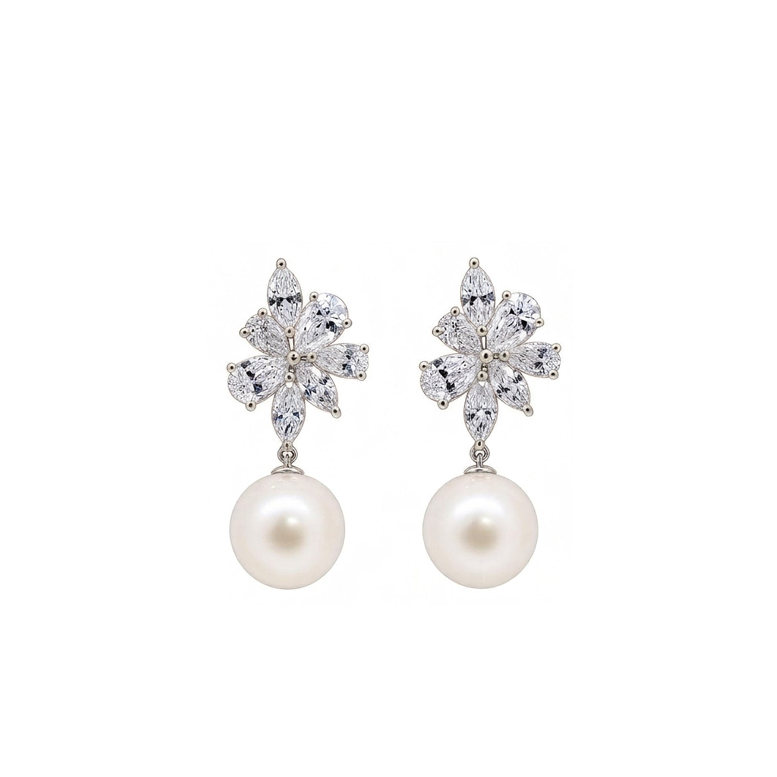 14K Gold Marquise & Pear-Cut Lab-Grown Diamond & Pearl Floral Drop Earrings