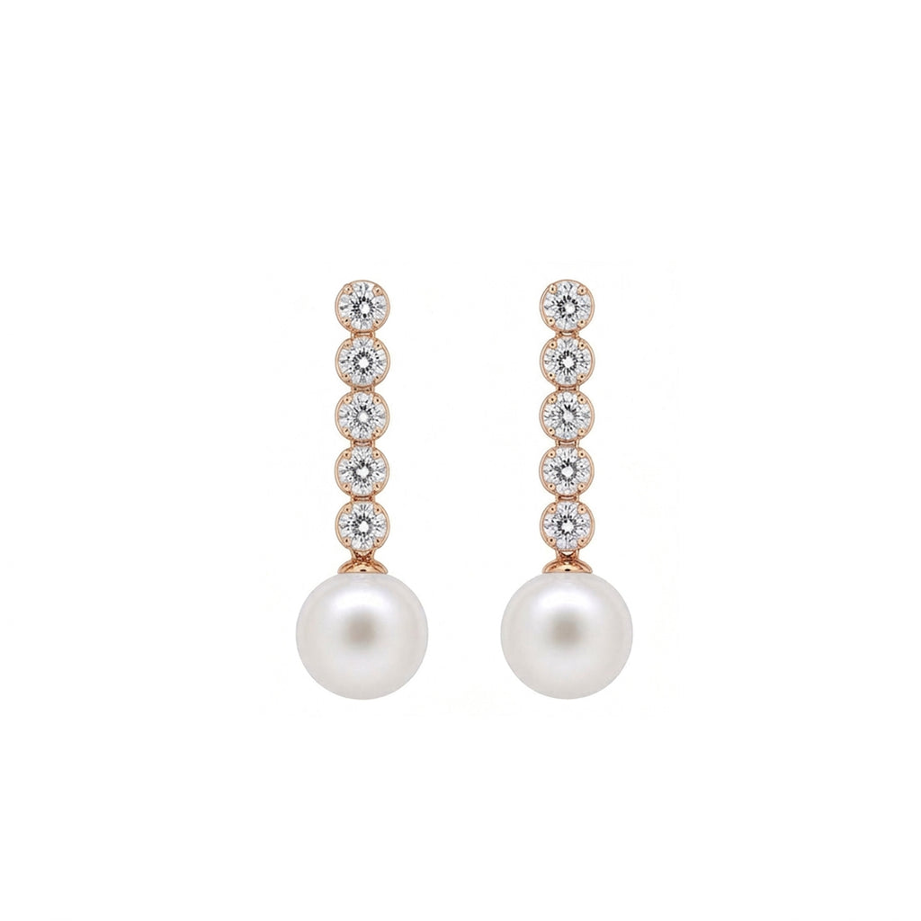 14K Gold Lab-Grown Diamond & Pearl Linear Drop Earrings